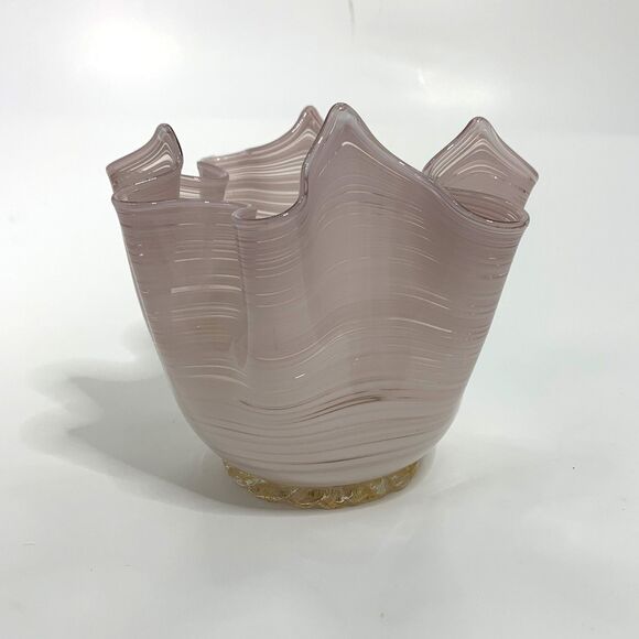 Vintage Ebeling Reuss Purple White Ribbon Handkerchief Bowl Vase Made Italy - Picture 1 of 7